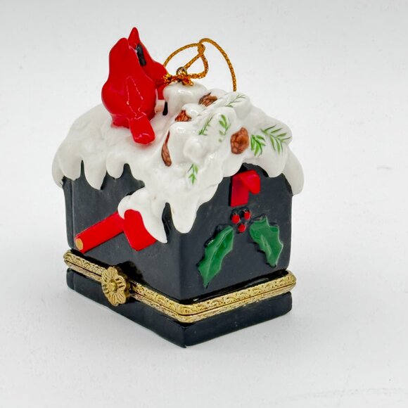 Cardinal Mailbox Porcelain Hinged Surprise Gift Trinket Box Christmas Ornament - Picture 4 of 6